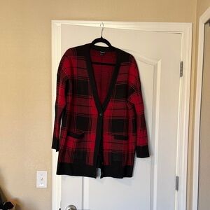 torrid Red and Black Plaid Long Cardigan